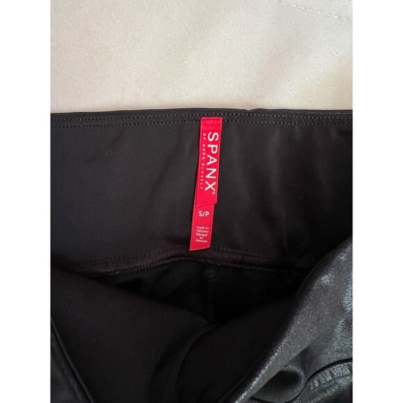 SPANX Black Moto Style Faux Leather Leggings Size S - Picture 4 of 5